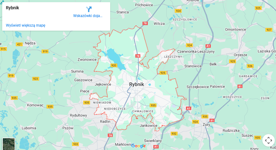 Warsztaty dla dzieci Rybnik mapa