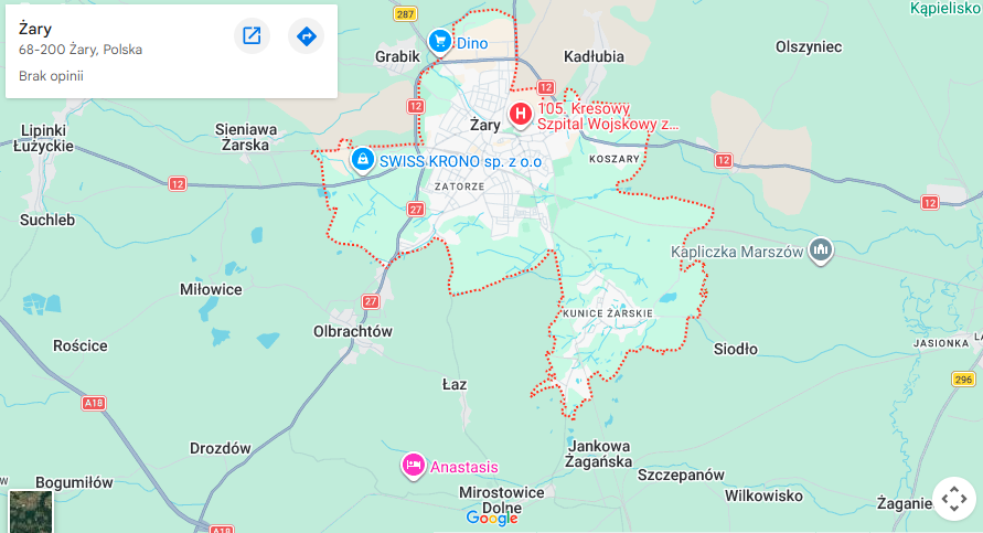Warsztaty dla dzieci Żary mapa